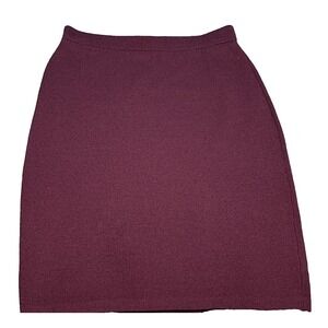 St John Knit Skirt Size 2 Burgundy Elastic Waist Below Knee Women's Hole On Back